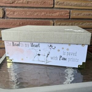Paw Prints Dog Decorative Storage Box Lid Katie Pertiet Gold Tone Accent Handles
